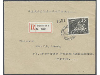 Sweden. Facit 217 cover , 35 öre on registered cover sent from STOCKHOLM 1 13.9.25 to …