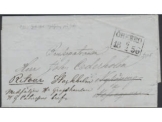 Sweden. T county. ÖREBRO 6.2.1856, rectangular postmark. Type 5 on letter sent during …
