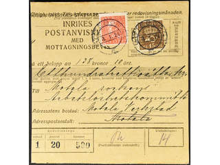 Sweden. Facit 160, 180 cover , 20+45 öre on money order with return receipt sent from …