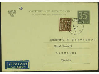 Sweden. Postal stationery, double postcard Facit bKd37, 396B , Reply card 35 öre …