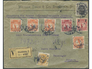 Sweden. Facit 72, 74, 82, 86, 99 cover , 1+2+7/10+10+4×25 öre on insured cover sent from …