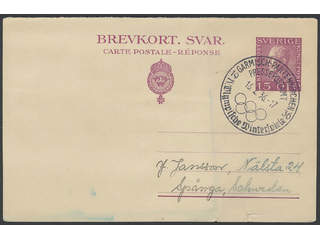 Sweden. Postal stationery, Double postcard, Facit bKd22, Reply part 15 öre sent from …
