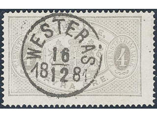 Sweden. Official Facit Tj2 used , 4 öre grey, perf 14. EXCELLENT cancellation WESTERÅS …