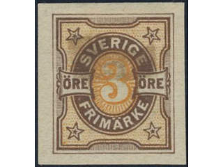 Sweden. Facit 63v1 ★, 1892 Bicoloured Numeral Type 3 öre brown/orange imperf, watermark …