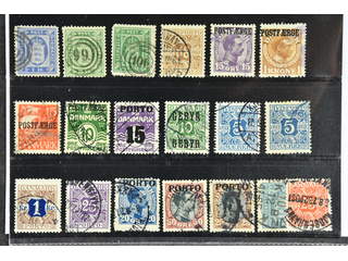 Denmark. Used 1871–1934. Back-of-the-book. All different, e.g. Tj1, Tj3, Tj9, TI 7, PF …