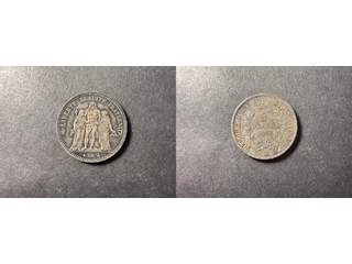 Frankrike 5 francs 1876 A, AU/UNC