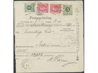 Sweden. Facit 43, 56 cover , 5+20 öre, mixed franking, on very beautiful money order …
