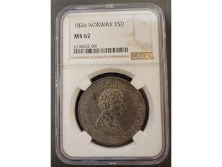 Norge Karl XIV Johan 1 speciedaler 1826, god 01, graderad av NGC som MS62