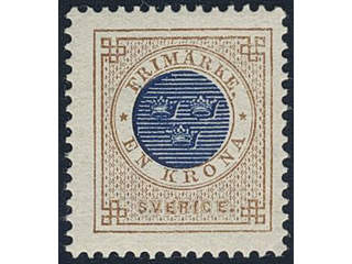 Sweden. Facit 49 ★★, 1 Krona brown/blue. SEK 2300