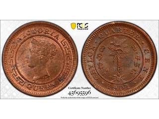 Ceylon Queen Victoria (1837-1901) 1/4 cent 1901, UNC, PCGS MS64 BN