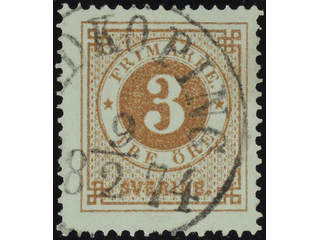 Sweden. Facit 17e used , 3 öre orange-brown. Beautiful copy cancelled LIDKÖPING 9.2.1874.