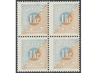 Sweden. Postage due Facit L20 ★★ , 1 Kr blue/brown, perf 13 in block of four. SEK 3600