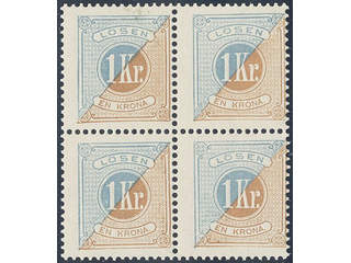 Sweden. Postage due Facit L20 ★★ , 1 Kr blue/brown, perf 13 in block of four. SEK 3600