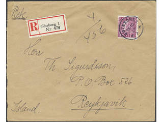 Sweden. Facit 187 on cover, 35 öre, single usage, on registered cover sent from GÖTEBORG …