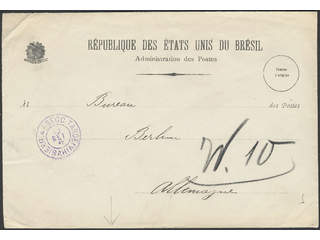Brazil. Cover, PS-cover sent from BAHIA to Germany. On reverse two seals KAISERLICH …