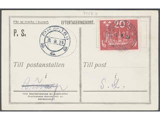 Sweden. Facit 199 cover , 20 öre on PS-card used for after-assassement regarding a …