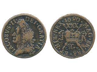 Coins, Ireland. James II (1685-91), Spink 6580CCC, 1/2 crown 1690. 9.57 g. Limerick …