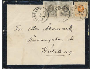 Sweden. Facit 40a, 42c (x2) on cover, 2 öre yellowish orange and pair of 4 öre light …