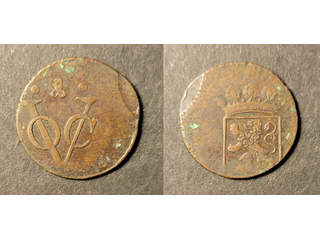 Nederländska Kolonier Netherlands East Indies Holland 1 duit ND(1726-1793), VF, Mint Error Off-centre and double struck