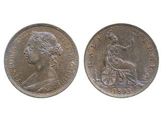 Coins, Great Britain, England. Victoria, Spink 3956, 1/2 penny 1893. Lustrous example. …