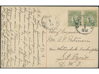 Sweden. Facit 79 used, 2×5 öre on cover sent from OSKARSHAMN 6.5.1912 to the Danish West …