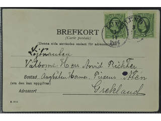Sweden. Facit 52 cover , 2x5 öre on postcard sent from LUND 3.11.1904 to an officer on a …