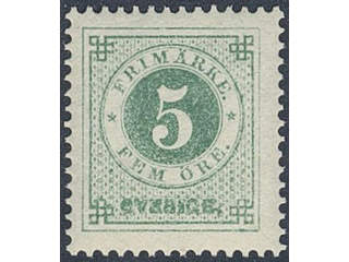 Sweden. Facit 30i ★, 5 öre bluish dark-green on calendered paper. Very fine and fresh. …