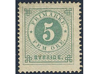 Sweden. Facit 19b ★, 5 öre light bluish green on white paper. Signed Strandell. SEK 3200