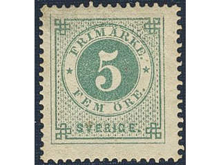 Sweden. Facit 19b ★, 5 öre light bluish green on white paper. Signed Strandell. SEK 3200