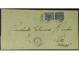 Sweden. Facit 9 cover , 2x12 öre (defect pair) on 2-fold cover sent from HESSLEHOLM …