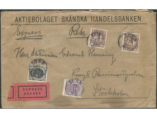Sweden. Facit 71, 72, 88 cover , 1+4+2x30 öre on special delivery cover sent from LUND …
