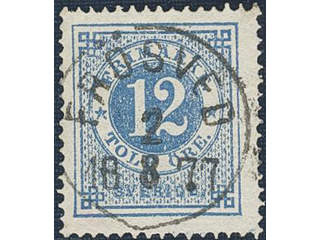 Sweden. Facit 21m used , 12 öre blue. EXCELLENT cancellation FRÖSVED 2.8.1877. Bent …