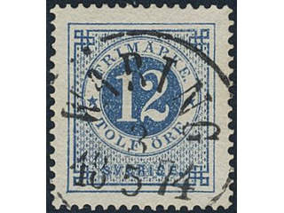 Sweden. Facit 21m used, 12 öre blue. Superb–EXCELLENT cancellation WÄRING 3.5.1874. …