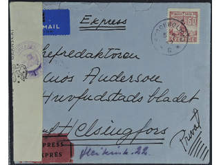 Sweden. Facit 331 cover , 60 öre on censored special delivery air mail covr sent from …