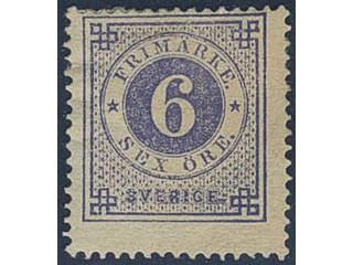 Sweden. Facit 20b ★, 6 öre ultramarine-violet on yellowish paper. Very beautiful and …