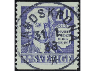 Sweden. Facit 259A used , 1938 Emanuel Swedenborg 10 öre violet vertical perf. EXCELLENT …