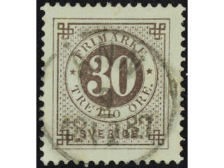Sweden. Facit 47c used , 30 öre black-brown. EXCELLENT cancellation ÅNN 9.12.1887.