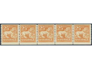 Sweden. Facit 147 ★★ , 25 öre orange in very fine strip of five.