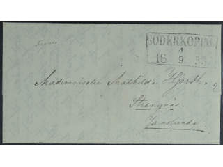 Sweden. E county. SÖDERKÖPING 4.9.1853, rectangular postmark. Type 3 on beautiful letter …