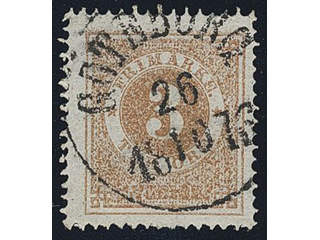Sweden. Facit 17g used , 3 öre dull orange-brown. Superb cancellation GÖTEBORG 26.10.1876.