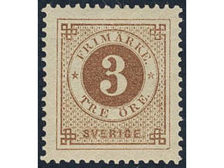 Sweden, Sverige, Sverige, Sverige. Facit 28g ★, 3 öre deep orange-brown, calendered …