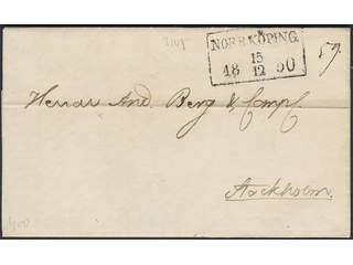 Sweden. E county. NORRKÖPING 15.12.1850, rectangular postmark. Type 5 on letter sent to …