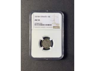 Straits Settlements Queen Victoria (1837-1901) 10 cents 1874 H, NGC AU55 tonad