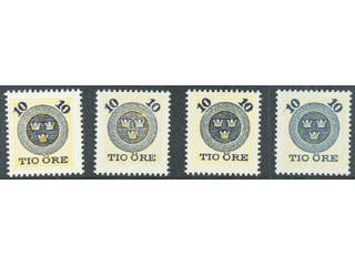 Sweden. Facit 51 ★★/⊙ , 1889 Provisionals, new value overprint 10 / 24 öre yellow, four …
