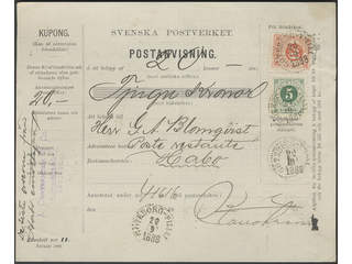 Sweden. Facit 43, 46 cover , 5+30 öre on money order with coupon sent from …