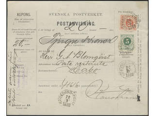 Sweden. Facit 43, 46 cover , 5+30 öre on money order with coupon sent from …