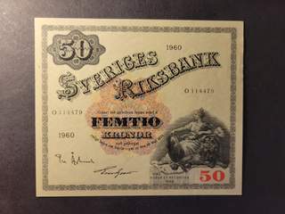 Sweden 50 kronor 1960, AU/UNC, små hanteringsmärken