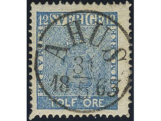 Sweden. Facit 9c2 used , 12 öre blue. EXCELLENT cancellation ÅHUS 31.5.1863. Paper …