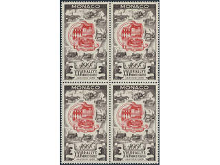 Monaco. Michel 496 ★★, 1955 Monte Carlo Rally 100 Fr (1). Block of four. EUR 400