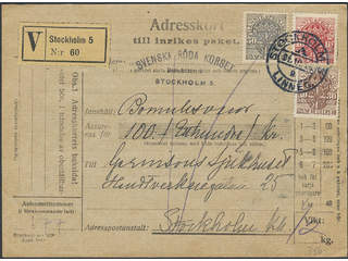 Sweden. Official Facit Tj54, 47, 52 on cover, 10+30+50 öre on address card for insured …